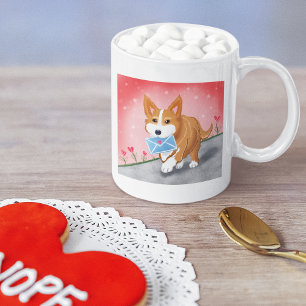 Caneca De Café Letra Doce De Coração Entregue Por Corgi