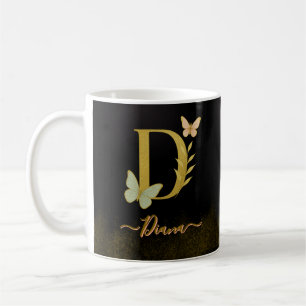 Caneca De Café Letra Dourada D Butterfly Mug Design