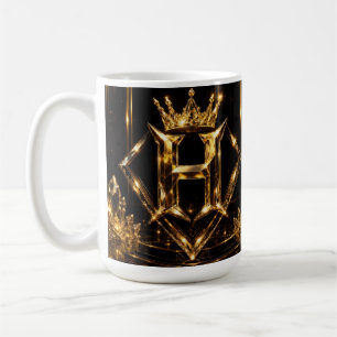 Caneca De Café Letra Dourada de Luxo H Coroa Diamante Monograma