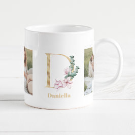 Caneca De Café Letra Dourada moderna D Flor | Dois Monogramas fot