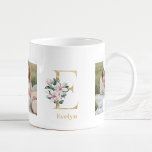 Caneca De Café Letra Dourada Moderna E Flor | Dois Monogramas fot<br><div class="desc">Letra Dourada Moderna E Flor | Dois Monogramas fotográficos</div>