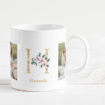 Caneca De Café Letra Dourada Moderna H Flor | Dois Monogramas fot<br><div class="desc">Letra Dourada Moderna H Flor | Dois Monogramas fotográficos</div>