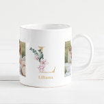 Caneca De Café Letra Dourada Moderna L Flor | Dois Monogramas fot<br><div class="desc">Letra Dourada Moderna L Flor | Dois Monogramas fotográficos</div>