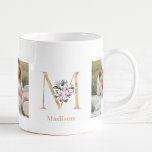 Caneca De Café Letra Dourada moderna M Flor | Dois Monogramas fot<br><div class="desc">Letra Dourada moderna M Flor | Dois Monogramas fotográficos</div>