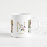 Caneca De Café Letra Dourada Moderna N Flor | Dois Monogramas fot<br><div class="desc">Letra Dourada Moderna N Flor | Dois Monogramas fotográficos</div>