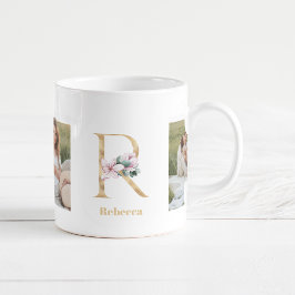 Caneca De Café Letra Dourada Moderna R Flor | Dois Monogramas fot