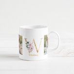 Caneca De Café Letra Dourada Moderna W Flor | Dois Monogramas fot<br><div class="desc">Letra Dourada Moderna W Flor | Dois Monogramas fotográficos</div>