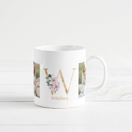 Caneca De Café Letra Dourada Moderna W Flor | Dois Monogramas fot