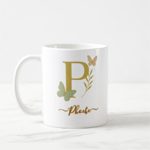 Caneca De Café Letra Dourada P Butterfly Mug Design