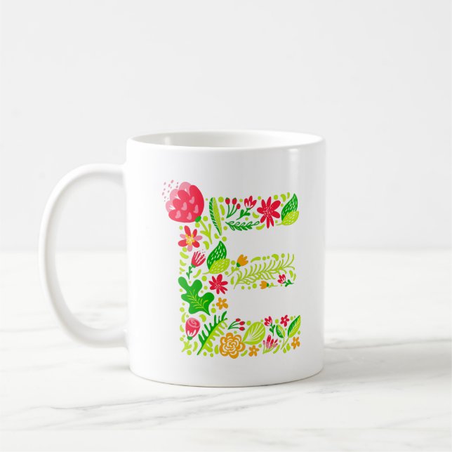 Caneca De Café Letra E em Flores Coffee Mug (Esquerda)