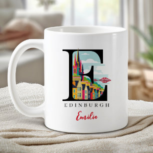 Caneca De Café Letra E Monograma de Edimburgo Presente Personaliz