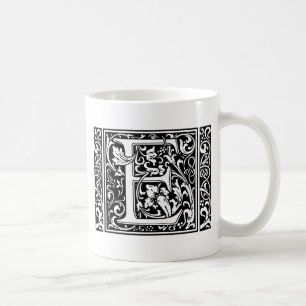Caneca De Café Letra E Monograma Medieval Art Nouveau