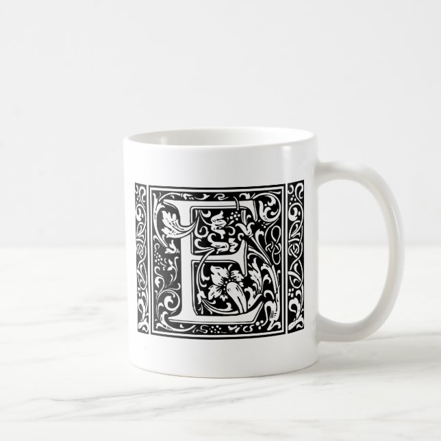 Caneca De Café Letra E Monograma Medieval Art Nouveau (Direita)