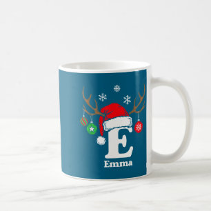 Caneca De Café Letra E Nome Inicial Emma Com Chapéu de Papai Noel