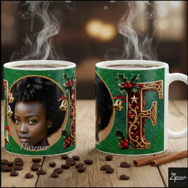 Caneca De Café Letra F de Natal Vermelho Veludo Dourado Luxuoso