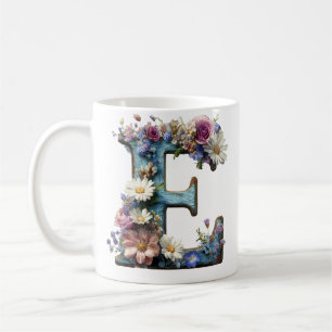 Caneca De Café Letra Floral Botânica Vintage E