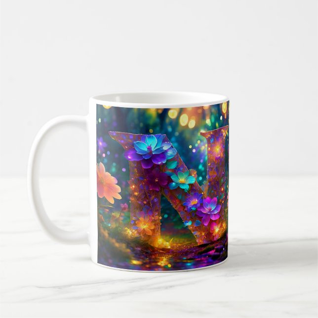Caneca De Café Letra floral brilhante N (Esquerda)
