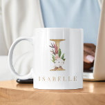 Caneca De Café Letra Floral e Dourada de Aquarela I Monograma<br><div class="desc">Uma caneca de café personalizada com uma falsa letra de ouro "I" monograma,  com ilustrações decorativas de cor d'água floral e folhagem. Personalize-o facilmente com seu nome ou crie um presente único para seus entes queridos.</div>