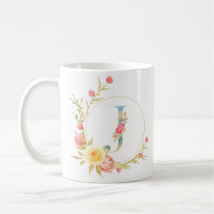 Caneca De Café Letra floral inicial J quadro floral