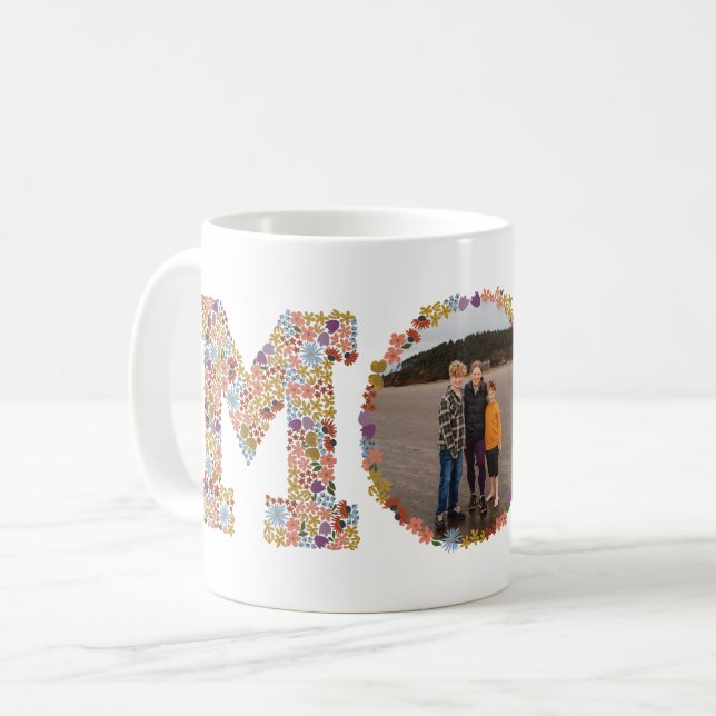 Caneca De Café Letra Floral MOM Photo Mug (Frente Esquerda)