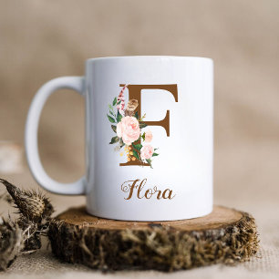 Caneca De Café Letra Floral Personalizada Bridesmaid F Gift
