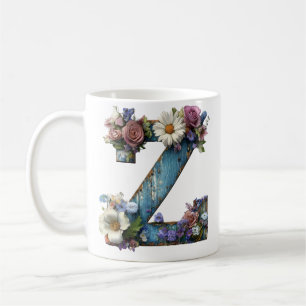 Caneca De Café Letra Floral Z Jardim Rústico da Casa de Campo