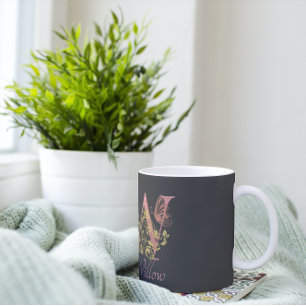 Caneca De Café Letra floreal cor-de-rosa W