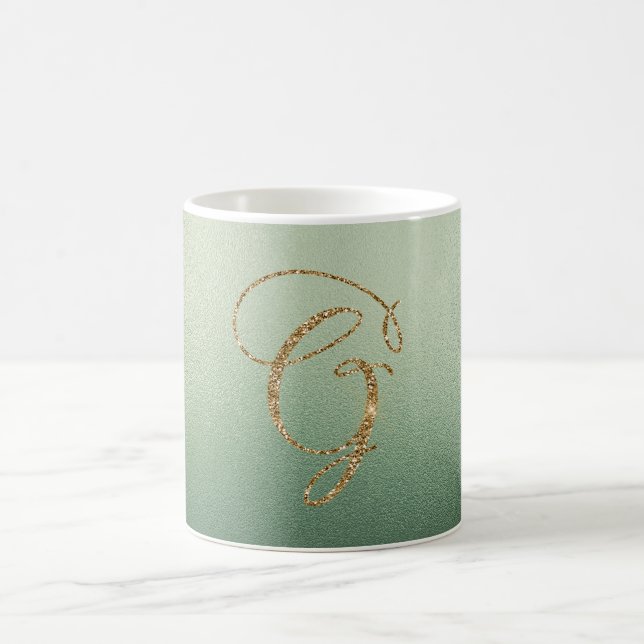 Caneca De Café Letra G com Brilho Dourado Verde Oliva (Centro)