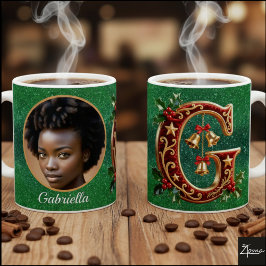Caneca De Café Letra G de Natal em Veludo Vermelho Luxuoso Dourad