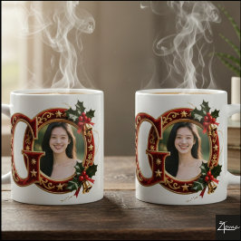 Caneca De Café Letra G de Natal em Veludo Vermelho Luxuoso Dourad