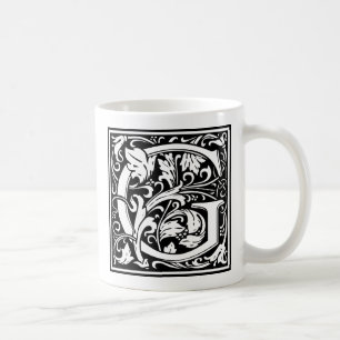 Caneca De Café Letra G Monograma Medieval Arte Nova