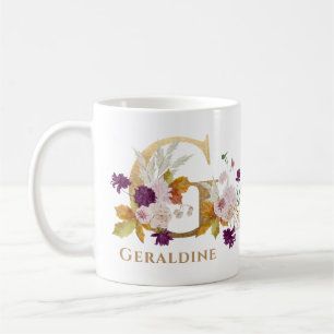 Caneca De Café Letra G - Nome Floral Dourado irmã colega de traba