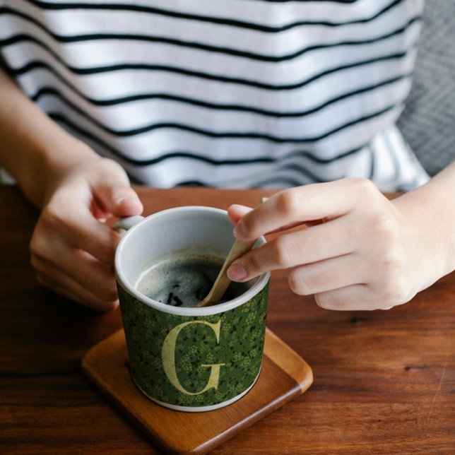 Caneca De Café Letra G verde escuro e amarelo (Criador carregado)