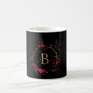 Caneca De Café Letra Glitter Inicial B Holly Eucalyptus Holiday