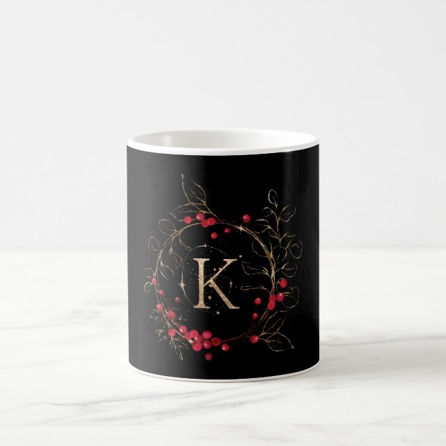 Caneca De Café Letra Glitter Inicial K Holly Eucalyptus Holiday (Centro)
