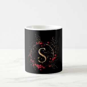 Caneca De Café Letra Glitter Inicial S Holly Eucalyptus Holiday