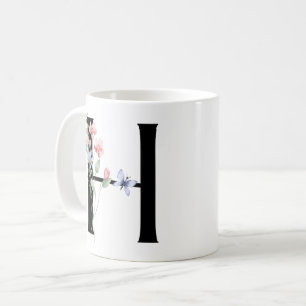 Caneca De Café Letra H com flores