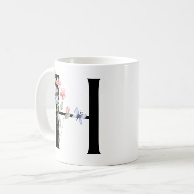 Caneca De Café Letra H com flores (Frente Esquerda)