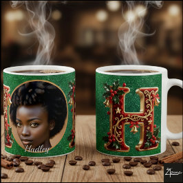 Caneca De Café Letra H de Natal em Veludo Vermelho Luxuoso Dourad