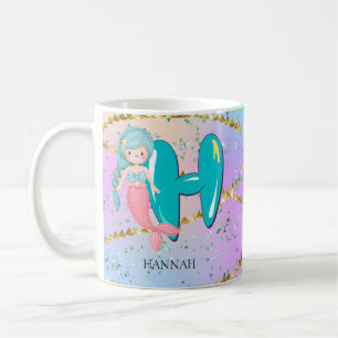 Caneca De Café Letra H Monograma Aquarela Enfermeiro de Sereia Cu