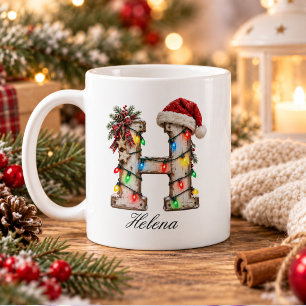 Caneca De Café Letra H Monograma Rústica de Natal