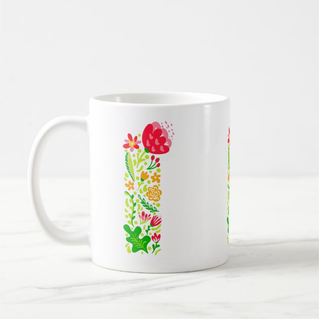 Caneca De Café Letra I em Flores Coffee Mug (Esquerda)