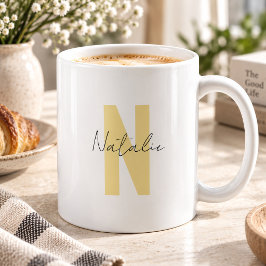 Caneca De Café Letra Inicial Amarela Elegante Monograma Simples N