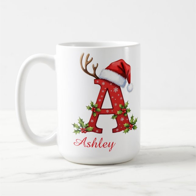 Caneca De Café Letra inicial de monograma Feliz Natal  (Esquerda)