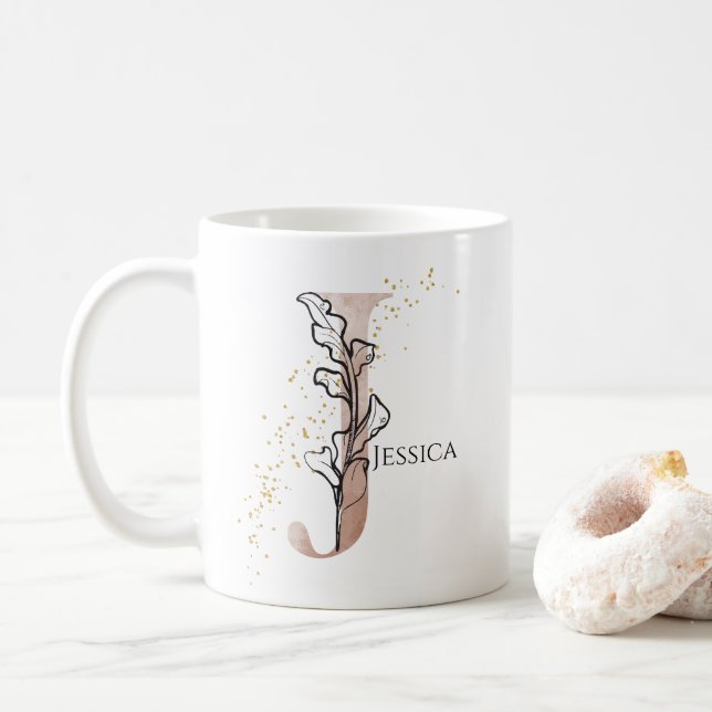 Caneca De Café Letra Inicial de Monograma Moderno J Boho Personal (Com Donut)