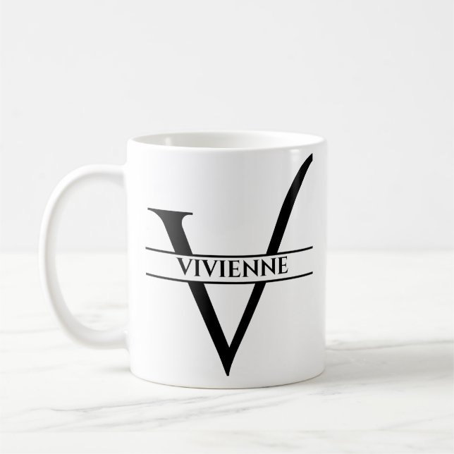 Caneca De Café Letra inicial Elegante personalizada V (Esquerda)