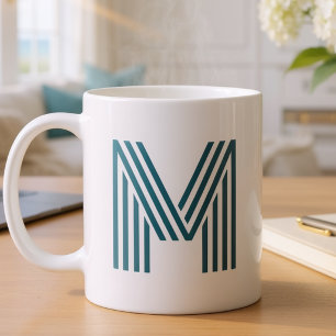 Caneca De Café Letra Inicial Monograma Moderno Estiloso Verde Tur