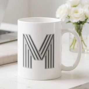 Caneca De Café Letra Inicial Monograma Preto Branco Moderno Elega