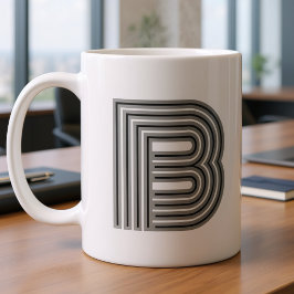Caneca De Café Letra Inicial Monograma Preto Branco Moderno Elega