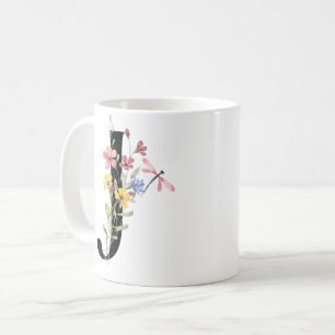 Caneca De Café Letra J com flores